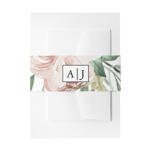 Monogram met Blush Bloemen Bruiloft Uitnodigingen Wikkel (Voorkant Voorbeeld)