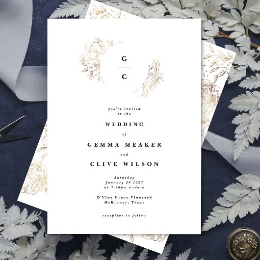 Monogram met botanische monogram, wit eslegant kaart