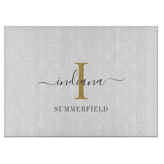 Monogram met de hand-Letterige naam Gold Grey Snijplank (Voorkant)