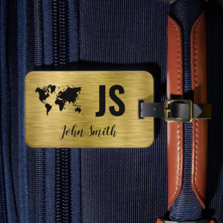 Monogram met de naam Gold Brushed Metallic Custom Bagagelabel