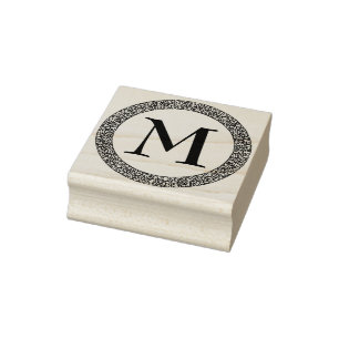 Monogram met dikke  decoratieve rand 	rubberstempel