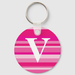 Monogram met een kleurrijke strips achtergrond - V Sleutelhanger