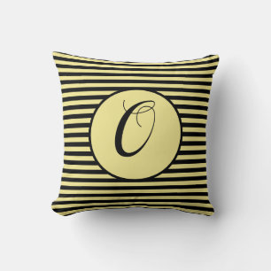 Monogram met gele Lijsten Letter Stripes Cushion Kussen