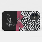 Monogram met gepersonaliseerde roze, zwarte Zebra  Case-Mate iPhone Case (Achterkant (horizontaal))