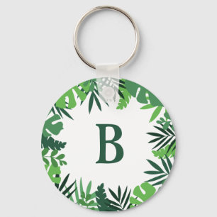 Monogram met groene florale tropische palmbladeren sleutelhanger