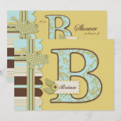 Monogram met kikker- en stripprintBaby shower Kaart (Voorkant / Achterkant)