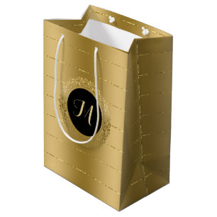 Monogram met kleine faux-gouden strepen medium cadeauzakje