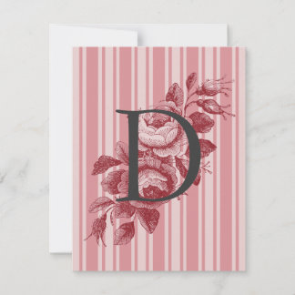 Monogram met Koolrozen en Strepen Bedankkaart
