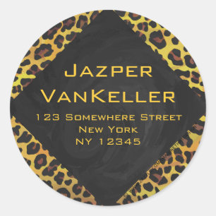 Monogram met Leopard Brown en Geel Ronde Sticker