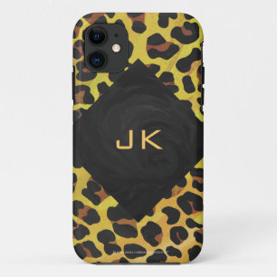 Monogram met luipaard bruin en geel iPhone 11 hoesje