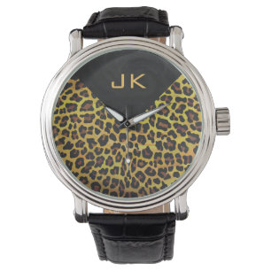 Monogram met luipaard bruin en geel horloge