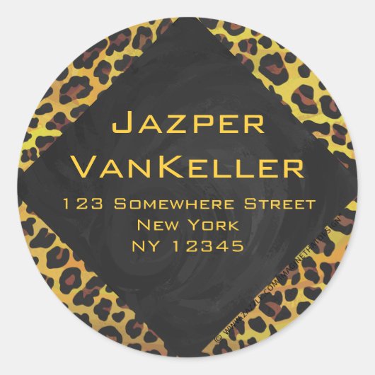 Monogram met luipaard bruin en geel ronde sticker (Voorkant)