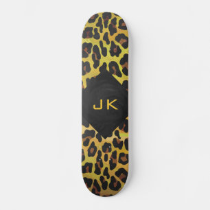 Monogram met luipaard bruin en geel skateboard