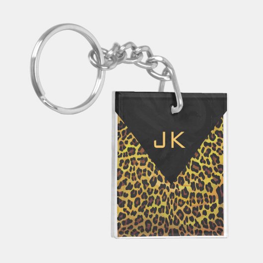 Monogram met luipaard bruin en geel sleutelhanger (Voorkant Links)
