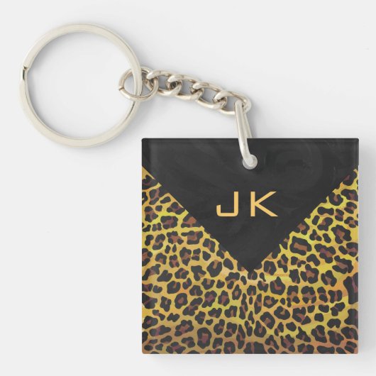 Monogram met luipaard bruin en geel sleutelhanger (Voorkant)