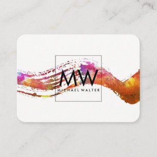 Monogram met modern waterverfpenseelstreek visitekaartje