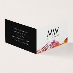 Monogram met modern waterverfpenseelstreek visitekaartjes