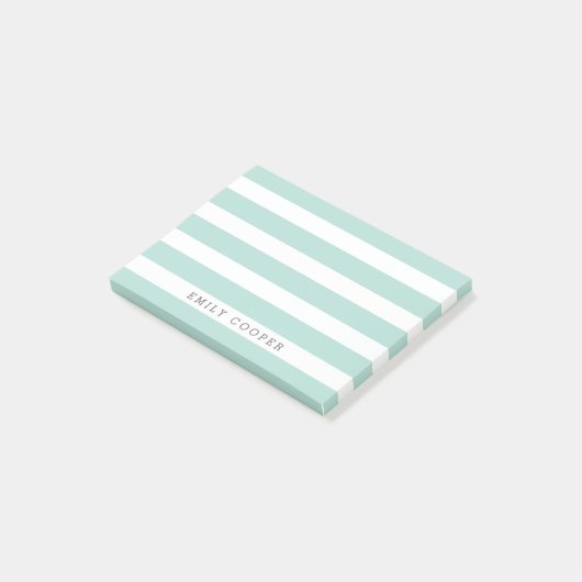 Monogram met munt en witte klassieke strepen post-it® notes (Schuin)