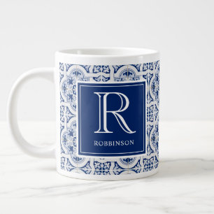 Monogram met naam Blauwe Siciliaanse Tegel Extra Grote Beker