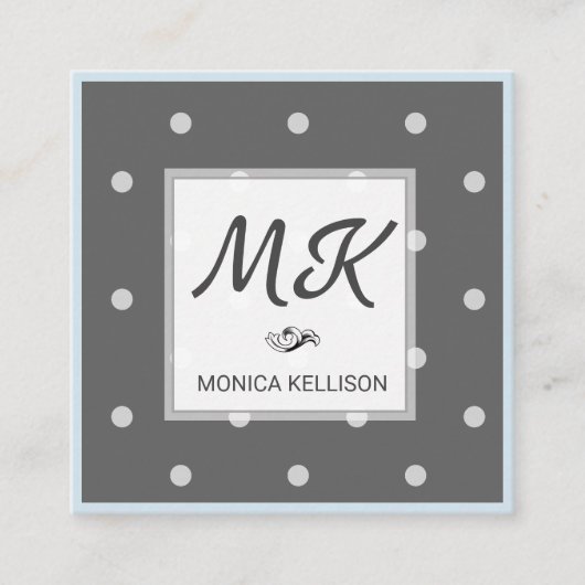 Monogram met polka stippen vierkante visitekaartje (Voorkant)