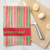 Monogram met rode, groene en witte strepen theedoek (Quarter Fold)