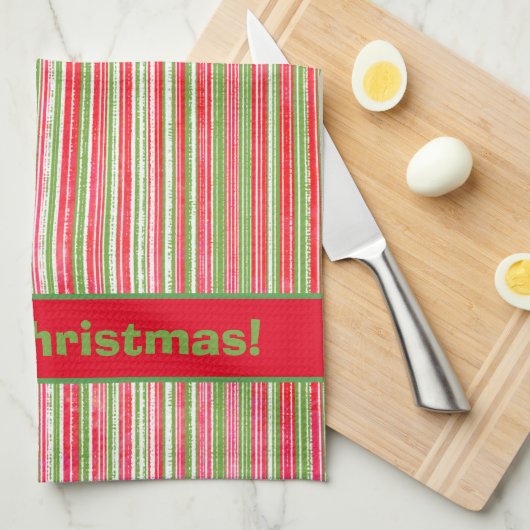 Monogram met rode, groene en witte strepen theedoek (Quarter Fold)