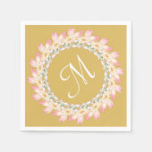 Monogram met roze rozen en waterlelies frame servetten (Voorkant)