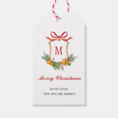 Monogram met Sinaasappels en Grieks kerstfeest Cadeaulabel (Voorkant)