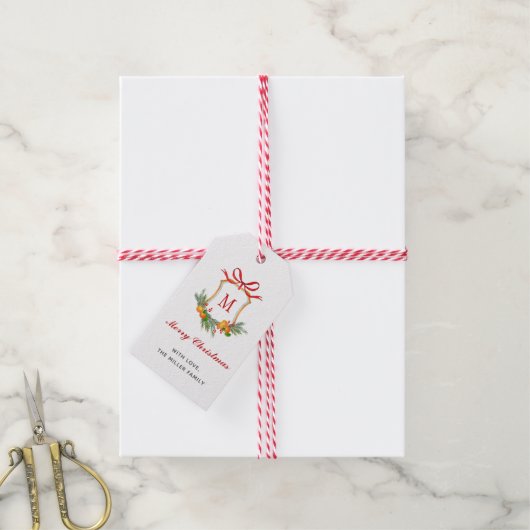 Monogram met Sinaasappels en Grieks kerstfeest Cadeaulabel (Met Touw)