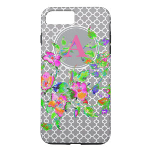 Monogram met vintage roze roos iPhone 8 plus / 7 plus hoesje