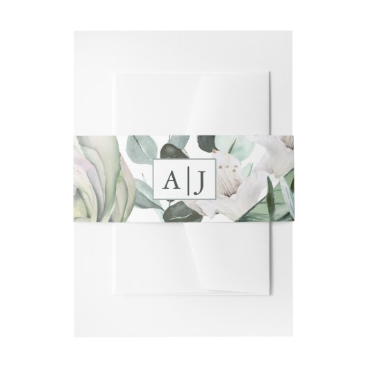 Monogram met White Floral Wedding Uitnodigingen Wikkel (Voorkant Voorbeeld)
