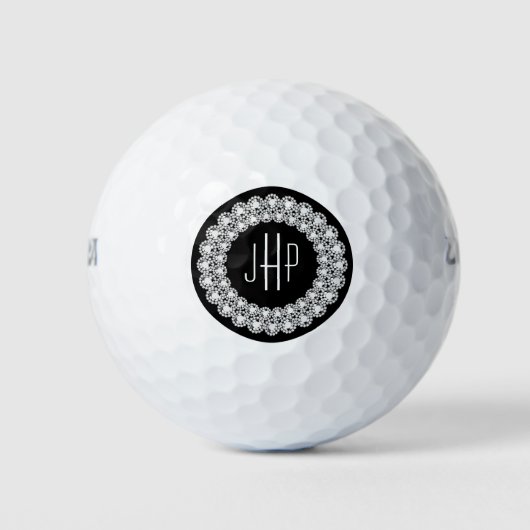 Monogram met witte diamanten op de zwarte cirkel golfballen (Voorkant)