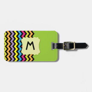 Monogram met zwarte Chevrons en heldere kleuren Bagagelabel