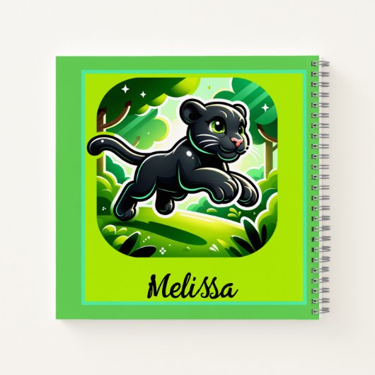 Monogram met zwarte en groene Panther Cub | Notitieboek (Achterkant)