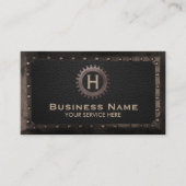 Monogram metaal omhuld donker leder visitekaartje (Voorkant)