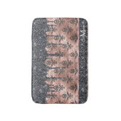 Monogram metaal Roos Gold en zwarte glitter Damask Badmat (Voorkant Verticaal)