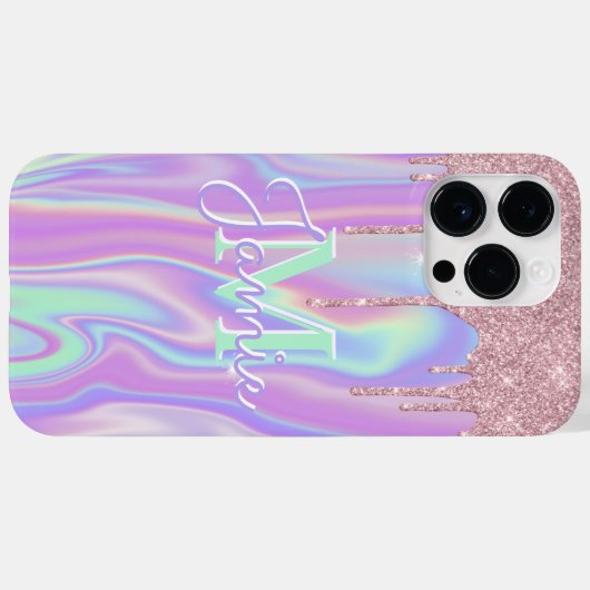 Monogram metaal Roos Gold Glitter & Iridescent Case-Mate iPhone Case (Achterkant (horizontaal))