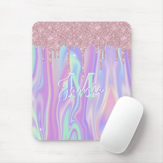 Monogram metaal Roos Gold Glitter & Iridescent Muismat (Met muis)