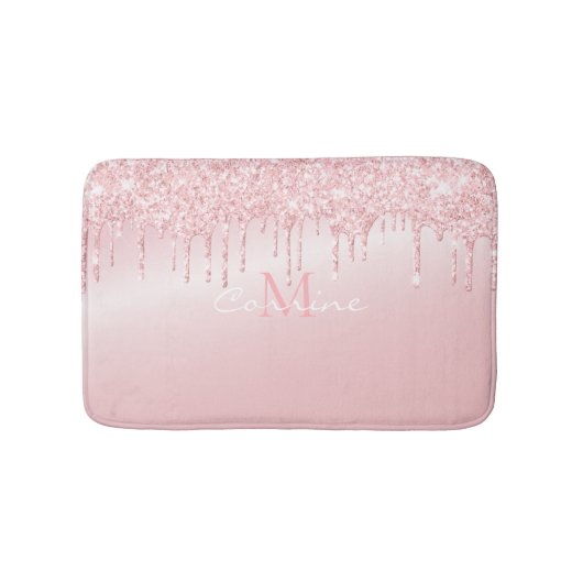Monogram metaal Roos Kwartz Roze Glitter Drivers Badmat (Voorkant)
