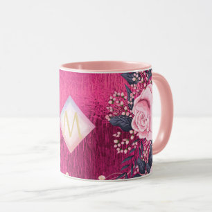 Monogram Metaal Roze Goud Navy Glitters Meisjesach Mok