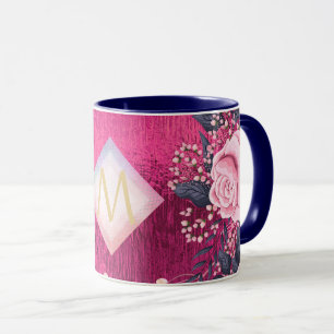 Monogram Metaal Roze Goud Navy Glitters Meisjesach Mok
