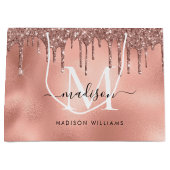 Monogram Metaal Roze Goud Roze Glitter Druppels Groot Cadeauzakje (Voorkant)