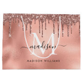 Monogram Metaal Roze Goud Roze Glitter Druppels Groot Cadeauzakje (Achterkant)