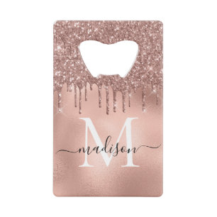 Monogram Metaal Roze Goud Roze Glitter Druppels Kredietkaart Flessenopener