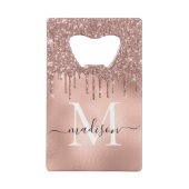 Monogram Metaal Roze Goud Roze Glitterslijpsels Kredietkaart Flessenopener (Achterkant)
