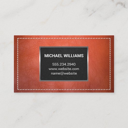 Monogram metaal Trim | Gesitteerd leder Visitekaartje (Achterkant)