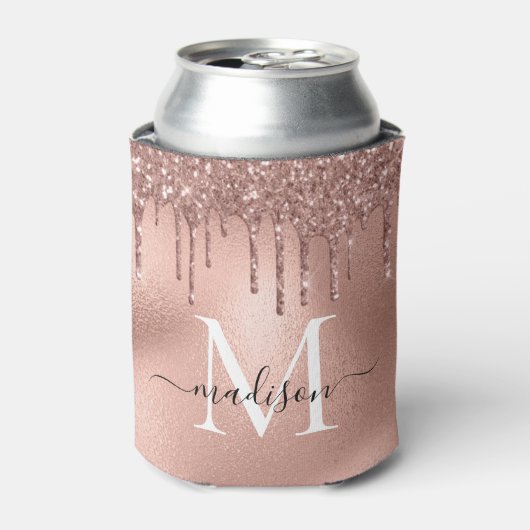 Monogram Metaalachtig Roos Gold Roze Glitter Drive Blikjeskoeler (Blikje Voorkant)