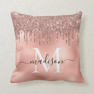 Monogram Metaalachtig Roos Gold Roze Glitter Drive Kussen