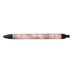Monogram Metaalachtig Roos Gold Roze Glitter Drive Zwarte Inkt Pen
