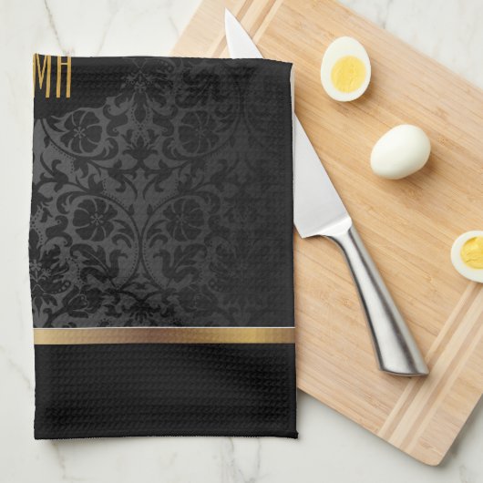 Monogram Metaalgoud en Floral Damask Pattern Theedoek (Quarter Fold)